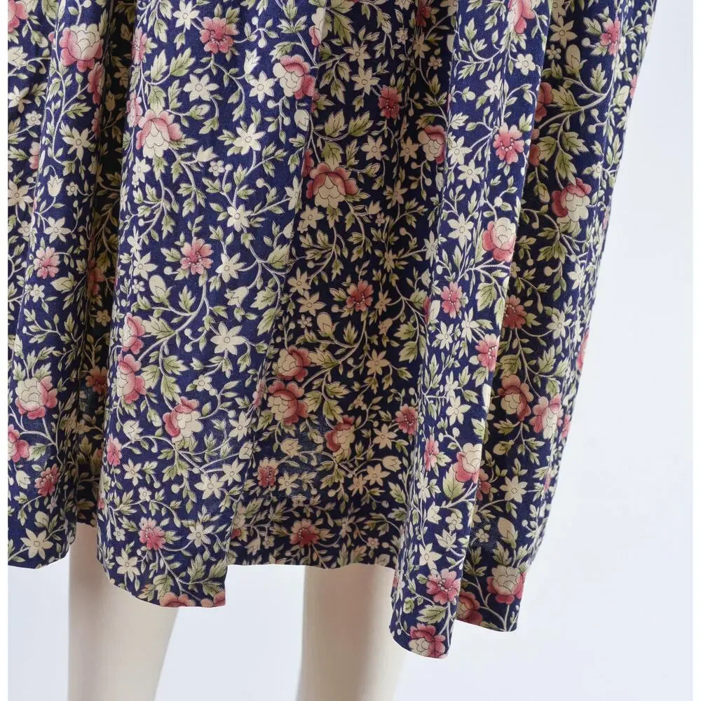 Vintage 70s Floral Babydoll Peter Pan Lace Collared Midi Dress with Pockets S - Picture 8 of 10